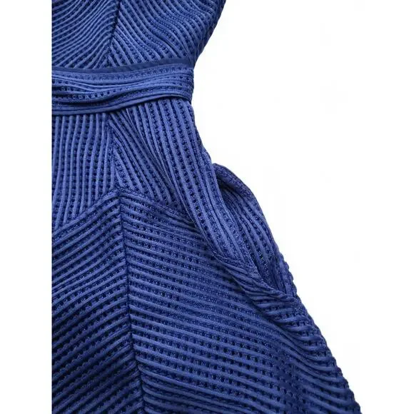 Reiss Topaz Blue Textured Fit & Flare Dress Sleeveless - Picture 5 of 9